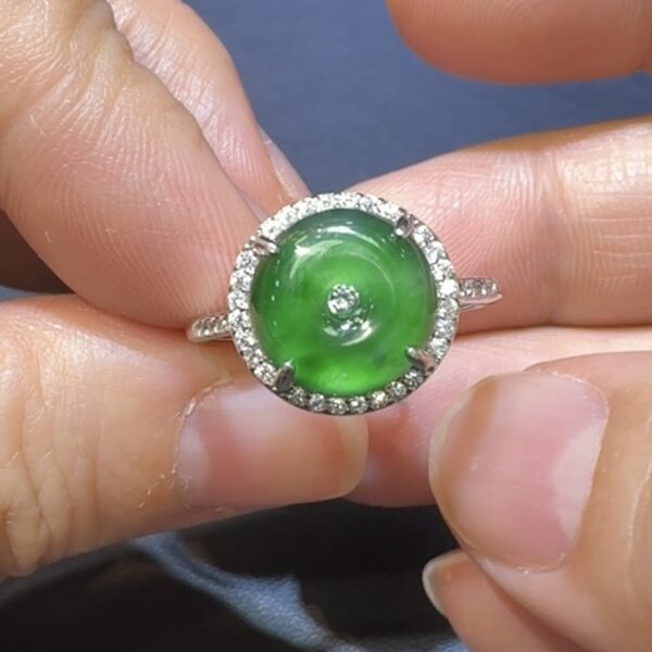 翡翠戒指｜危地馬拉翡翠平安扣 × 高色蛋面 × 鋯石環繞 × 華麗美艷推薦 #14852
