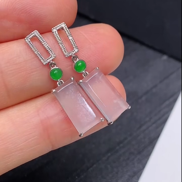 翡翠鑲嵌18K金耳環｜白冰無事牌設計 貨品編號343