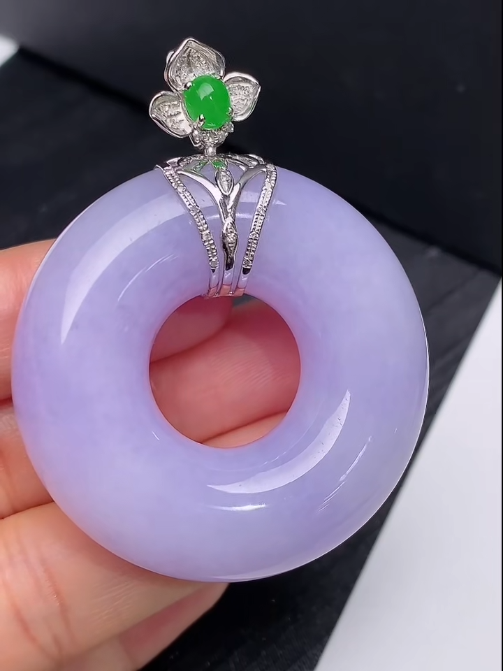 翡翠18K鑽石鑲嵌紫羅蘭平安環|貨品編號845 1 翡翠18K鑽石鑲嵌紫羅蘭平安環|貨品編號845