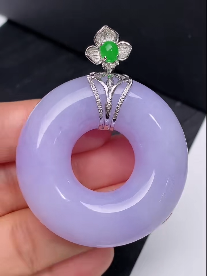 翡翠18K鑽石鑲嵌紫羅蘭平安環|貨品編號845 2 翡翠18K鑽石鑲嵌紫羅蘭平安環|貨品編號845 - Image 2