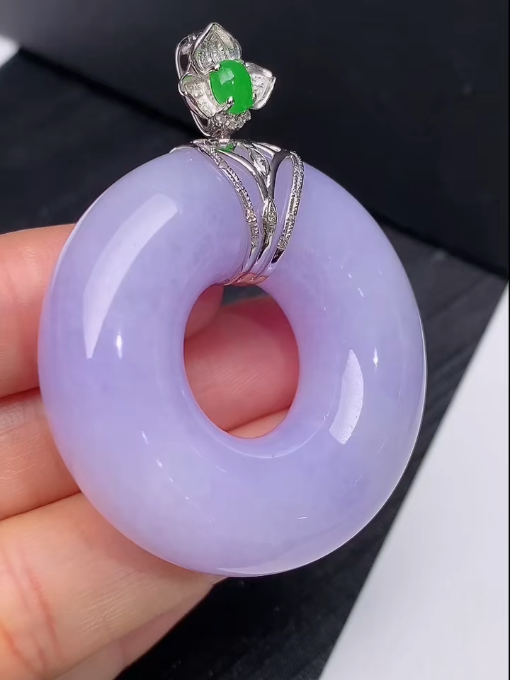 翡翠18K鑽石鑲嵌紫羅蘭平安環|貨品編號845 4 翡翠18K鑽石鑲嵌紫羅蘭平安環|貨品編號845 - Image 4