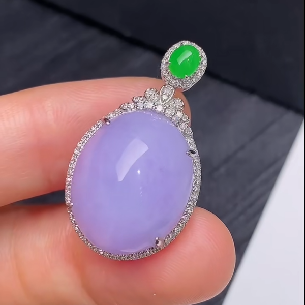 翡翠18K鑲鑽紫羅蘭蛋面吊墜｜高貴典雅珠寶推薦 #849