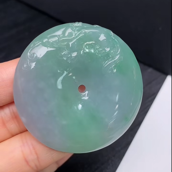 仿古龍紋翡翠平安扣｜守護平安吉祥 #852