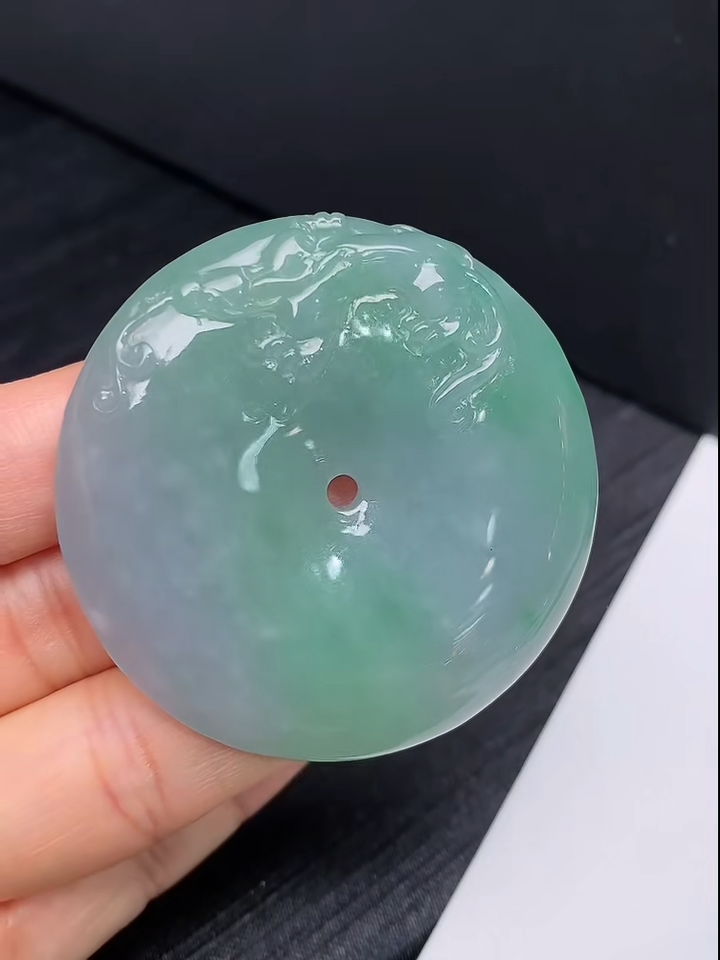 仿古龍紋翡翠平安扣|守護平安吉祥 #852 1 仿古龍紋翡翠平安扣|守護平安吉祥 #852