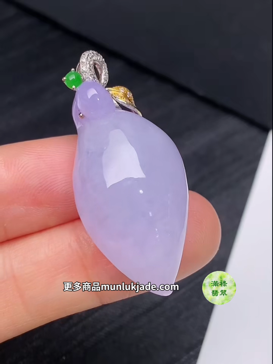 翡翠18K鑲鑽紫羅蘭福瓜吊墜|寓意福祿吉祥#855 4 翡翠18K鑲鑽紫羅蘭福瓜吊墜|寓意福祿吉祥#855 - Image 4