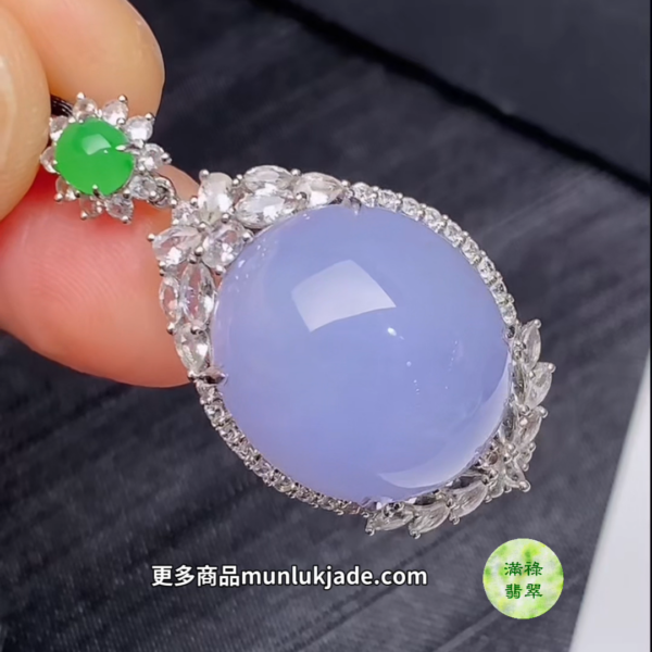 翡翠紫羅蘭蛋面吊墜｜18K南非鑽石豪華鑲嵌#862