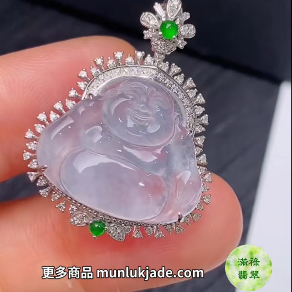翡翠18K鑽石白冰佛公吊墜｜晶瑩透亮慈悲守護#865