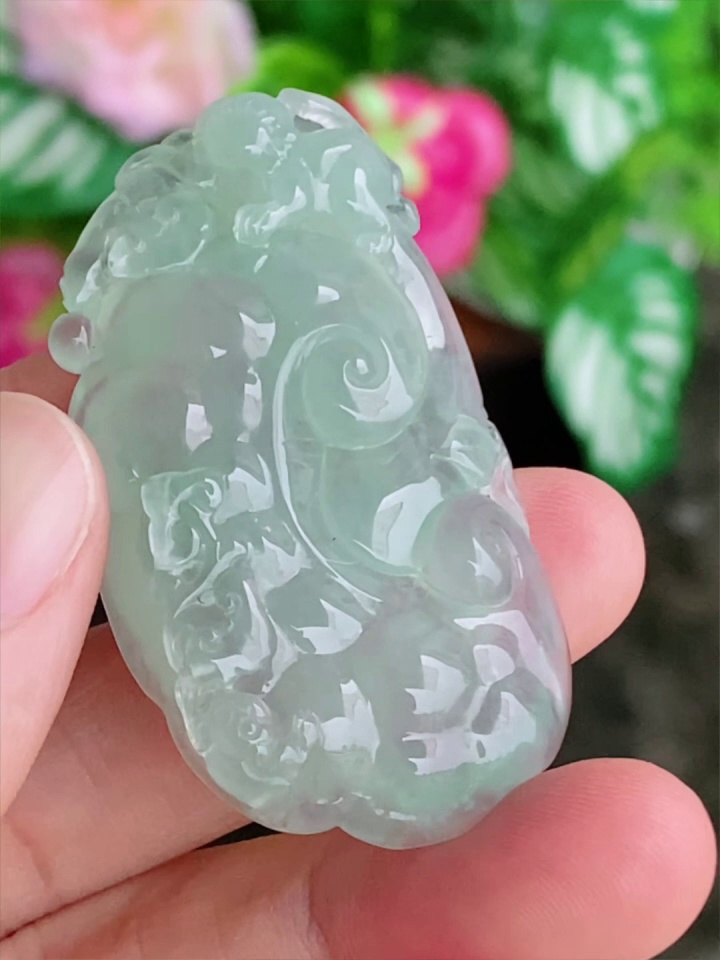 天然緬甸翡翠 老種起膠翡翠如意吊墜|小猴靈芝長壽寓意 3 天然緬甸翡翠 老種起膠翡翠如意吊墜|小猴靈芝長壽寓意 - Image 3