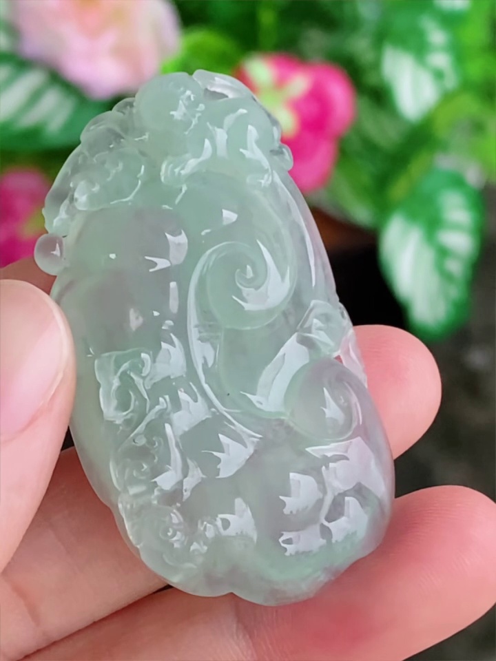 天然緬甸翡翠 老種起膠翡翠如意吊墜|小猴靈芝長壽寓意 4 天然緬甸翡翠 老種起膠翡翠如意吊墜|小猴靈芝長壽寓意 - Image 4