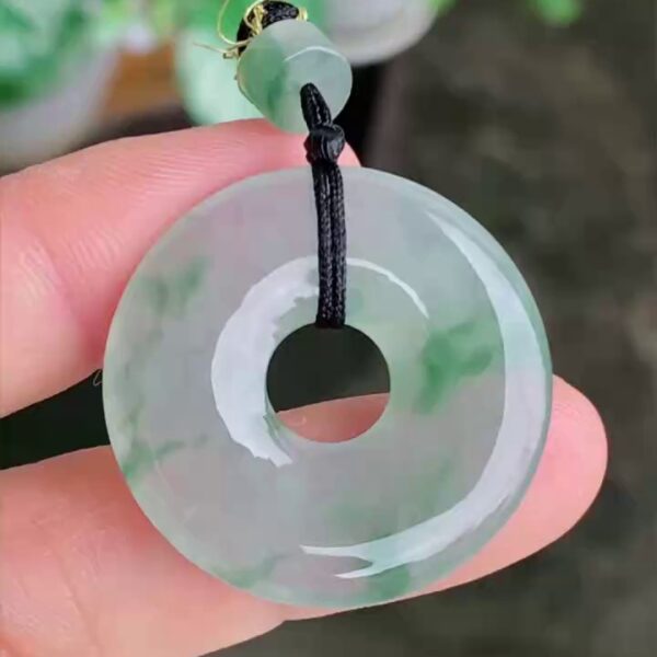 【天然緬甸翡翠】老種冰透飄花平安扣吊墜｜29.3mm淡淡綠花美雅｜香港翡翠網店精選推薦