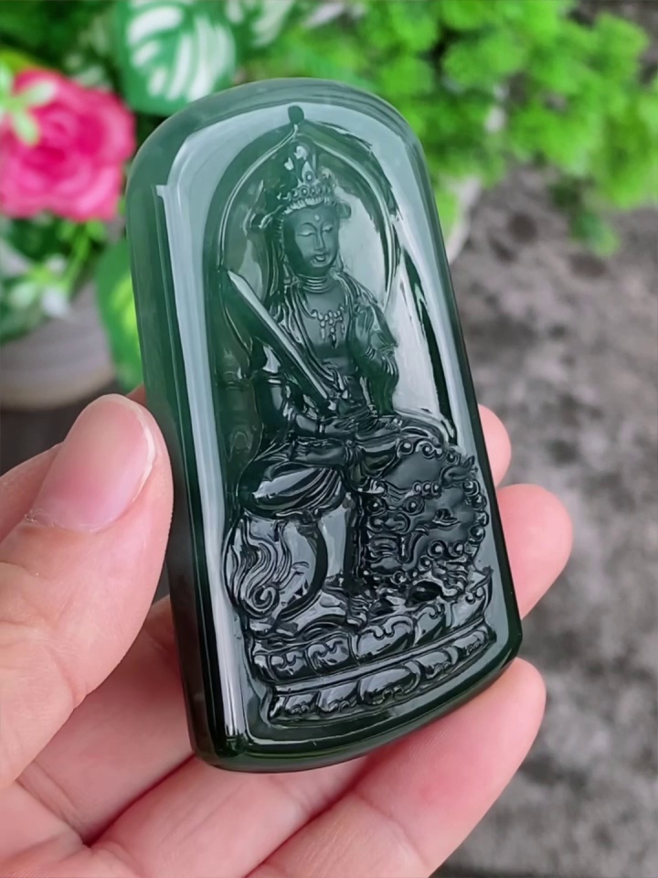 【天然緬甸翡翠】老種藍水文殊菩薩吊墜|大氣厚裝71mm|香港翡翠網店精選推薦 象徵大智大慧 4 【天然緬甸翡翠】老種藍水文殊菩薩吊墜|大氣厚裝71mm|香港翡翠網店精選推薦 象徵大智大慧 - Image 4