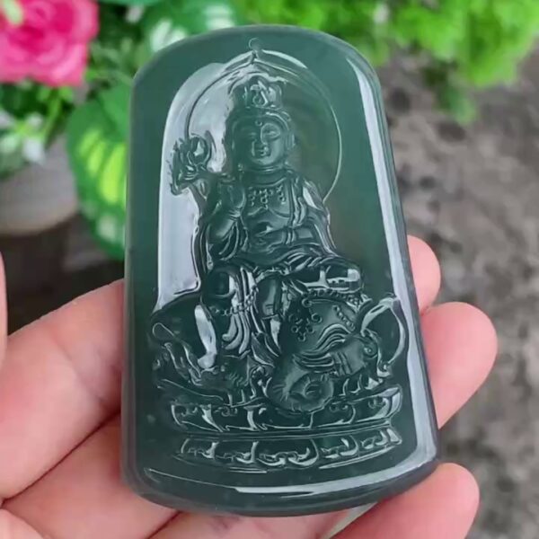 天然緬甸翡翠】老種藍水普賢菩薩吊墜｜70mm大件厚裝｜香港翡翠網店精選推薦 象徵大行大願