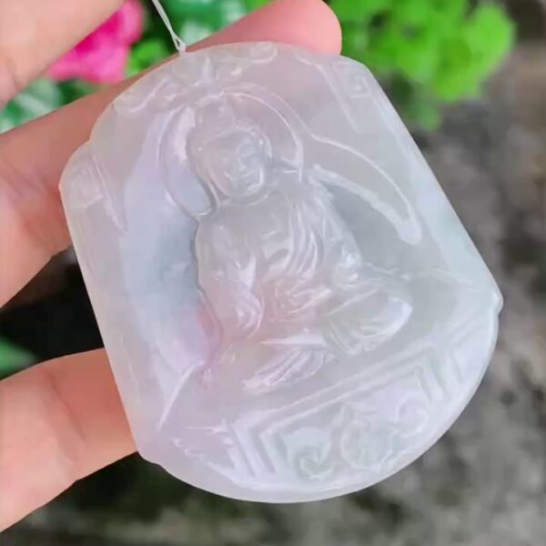 【天然緬甸翡翠】糯冰種大日如來吊墜｜白色純淨大件厚裝｜香港翡翠網店精選推薦生肖屬羊猴守護神