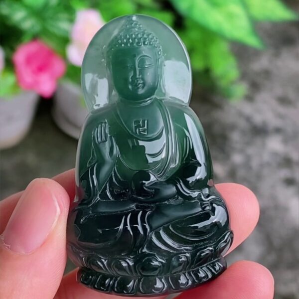 【滿祿翡翠】老坑藍水大日如來吊墜 | 深藍綠正裝佛祖、法相端正守護神 (附香港證書)