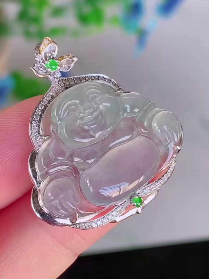 【18K金鑽石鑲嵌】天然 A 貨翡翠玉佛吊墜 32.2mm|彌勒佛 圍鑽精雕|滿祿翡翠 2 【18K金鑽石鑲嵌】天然 A 貨翡翠玉佛吊墜 32.2mm|彌勒佛 圍鑽精雕|滿祿翡翠 - Image 2