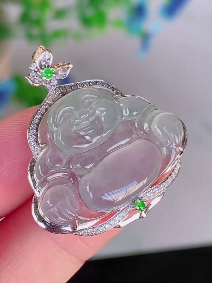 【18K金鑽石鑲嵌】天然 A 貨翡翠玉佛吊墜 32.2mm|彌勒佛 圍鑽精雕|滿祿翡翠 3 【18K金鑽石鑲嵌】天然 A 貨翡翠玉佛吊墜 32.2mm|彌勒佛 圍鑽精雕|滿祿翡翠 - Image 3