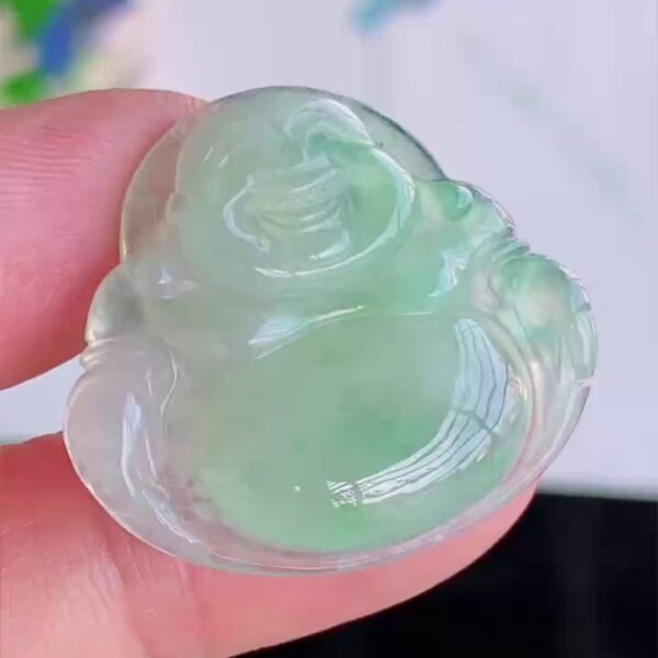 糯冰種淺綠玉佛天然 A 貨翡翠彌勒佛吊墜 29.5mm｜清美溫潤 招福保平安｜滿祿翡翠
