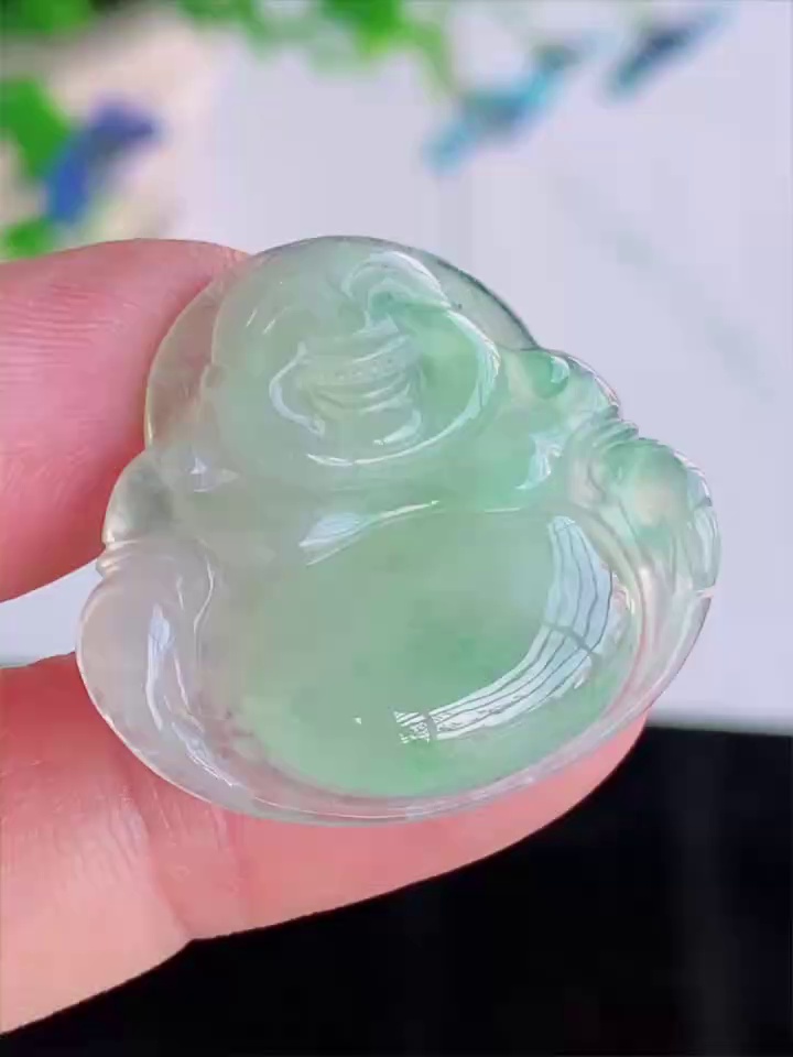 糯冰種淺綠玉佛天然 A 貨翡翠彌勒佛吊墜 29.5mm|清美溫潤 招福保平安|滿祿翡翠 1 糯冰種淺綠玉佛天然 A 貨翡翠彌勒佛吊墜 29.5mm|清美溫潤 招福保平安|滿祿翡翠