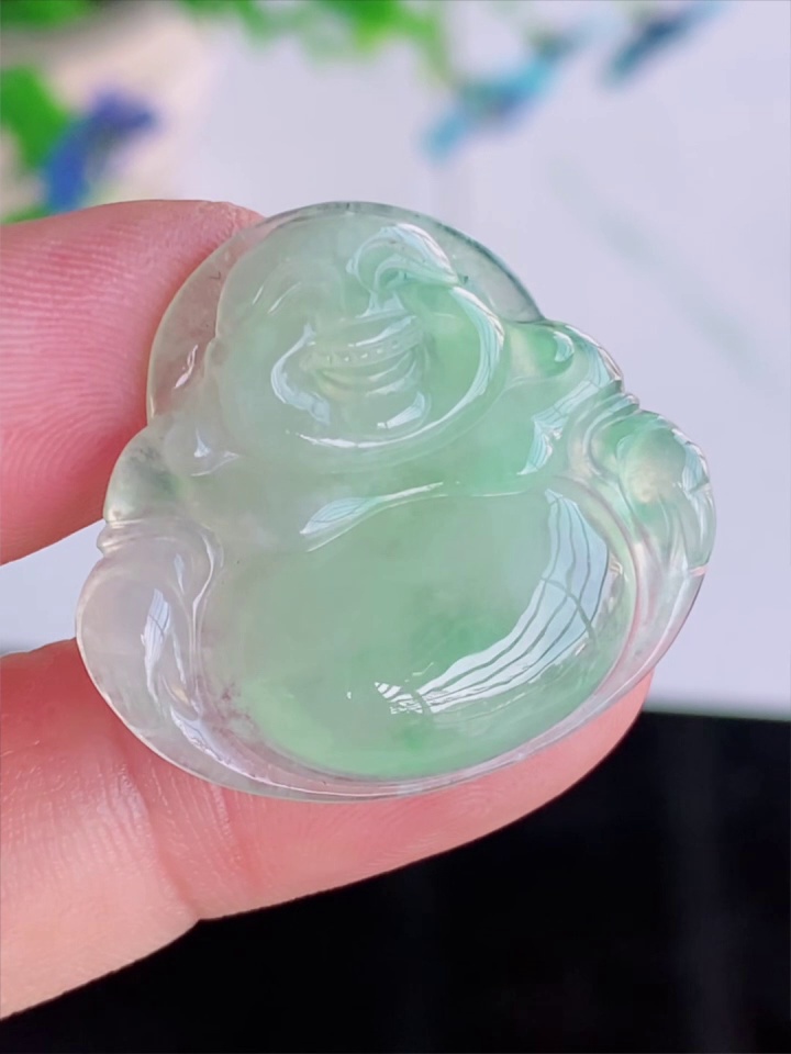 糯冰種淺綠玉佛天然 A 貨翡翠彌勒佛吊墜 29.5mm|清美溫潤 招福保平安|滿祿翡翠 2 糯冰種淺綠玉佛天然 A 貨翡翠彌勒佛吊墜 29.5mm|清美溫潤 招福保平安|滿祿翡翠 - Image 2