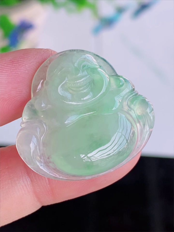 糯冰種淺綠玉佛天然 A 貨翡翠彌勒佛吊墜 29.5mm|清美溫潤 招福保平安|滿祿翡翠 3 糯冰種淺綠玉佛天然 A 貨翡翠彌勒佛吊墜 29.5mm|清美溫潤 招福保平安|滿祿翡翠 - Image 3