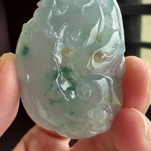 【翡翠如意】飄藍花帶黃翡大膠塊如意吊墜 46mm｜事事如意・冰膠厚裝・大器珍藏