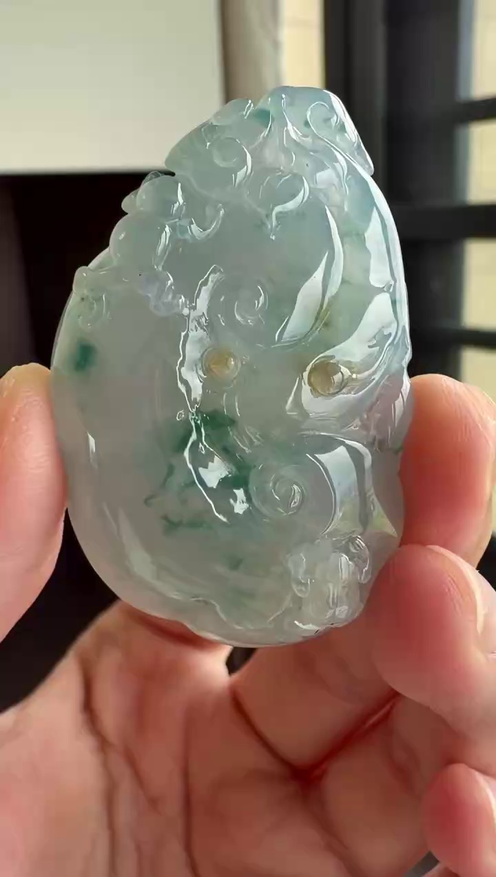 【翡翠如意】飄藍花帶黃翡大膠塊如意吊墜 46mm|事事如意・冰膠厚裝・大器珍藏 1 【翡翠如意】飄藍花帶黃翡大膠塊如意吊墜 46mm|事事如意・冰膠厚裝・大器珍藏