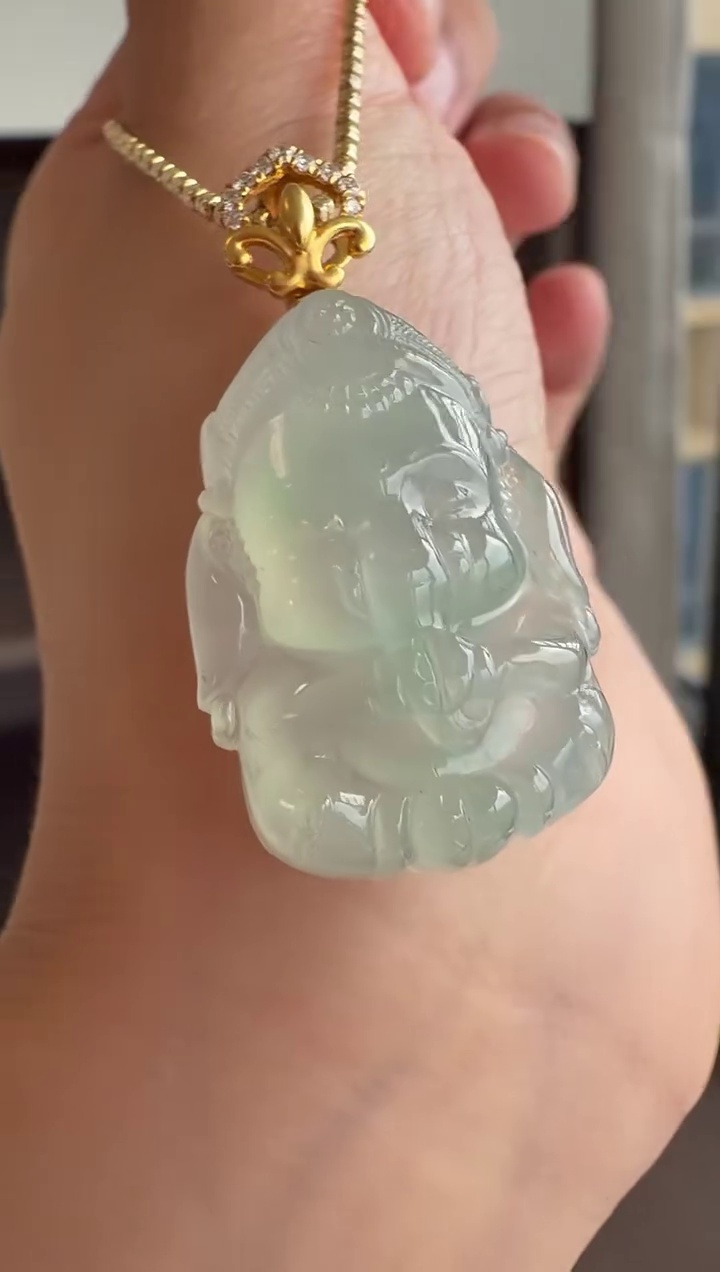 【象神】18K 金鑽石扣頭冰膠老種翡翠象神吊墜 28mm|智慧財神・老坑冰膠・福慧雙修 5 【象神】18K 金鑽石扣頭冰膠老種翡翠象神吊墜 28mm|智慧財神・老坑冰膠・福慧雙修 - Image 5